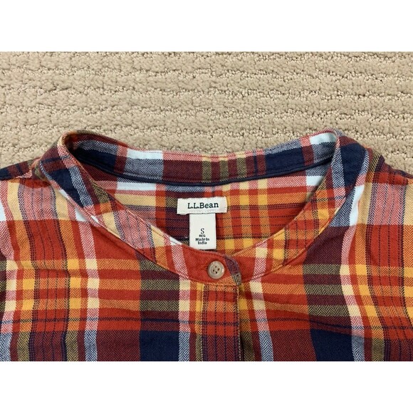 LL Bean Womens Red Orange Organic Cotton Plaid Button Up Long Sleeve Shirt Small - Picture 4 of 10